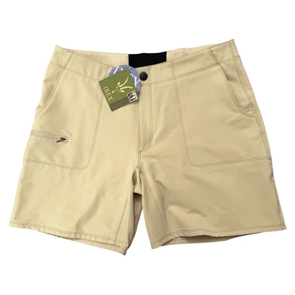 Ibex Pingo Shorts Womens Size 12 Wool Blend Stretch Hiking Outdoor Beige NWT - Picture 1 of 8